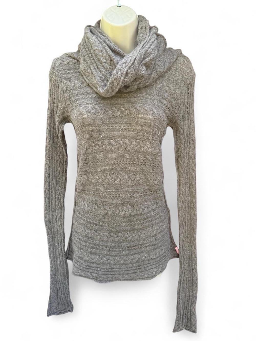 Taupe Cable Knit Cowl Neck Sweater Women’s Medium Kenji